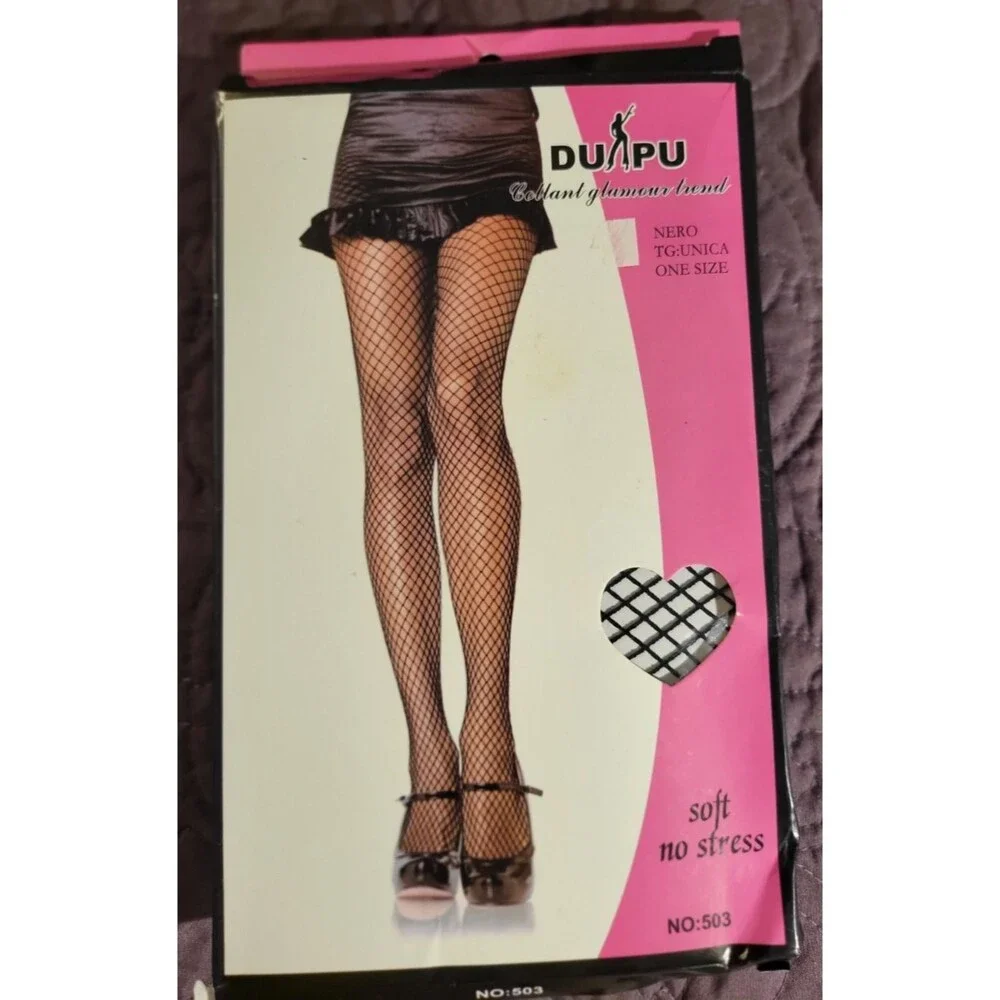 NIP Black Thigh High Diamond Black Fishnet Stockings OS One Size Halloween